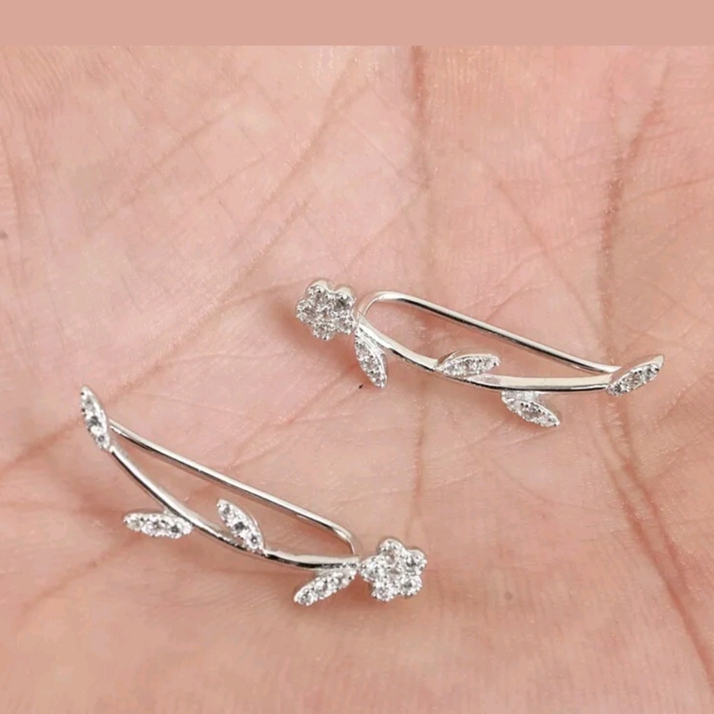 Sterling silver & white sapphire flower earring climbers